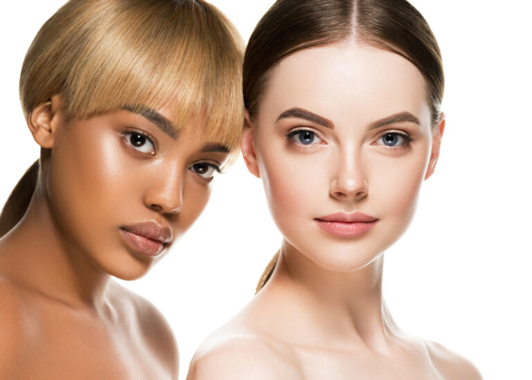 Mixed,Races,Women,Beauty,Portrait,Caucasian,And,African,American,Two